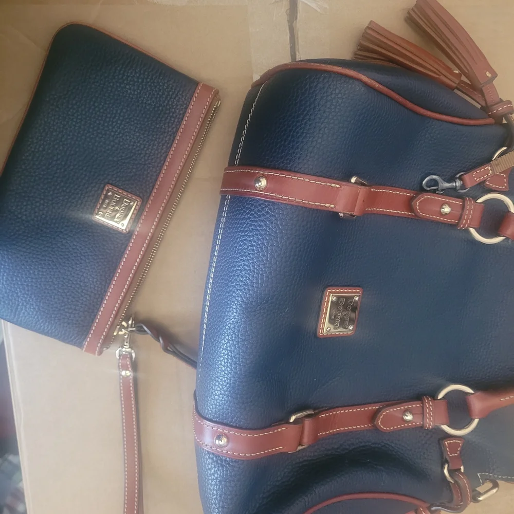 Dooney & Bourke Navy, Brown Leather Handbag Set - Picture 2 of 16